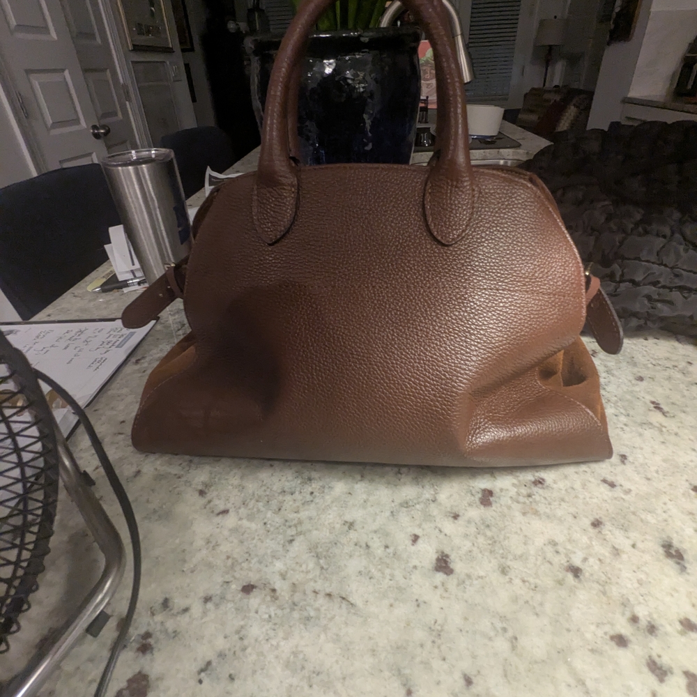 Brown Leather Satchel with Classic Dome Shape - Picture 9 of 9